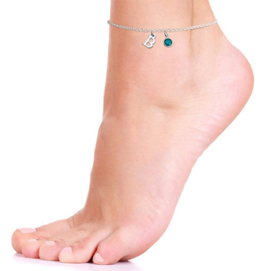 Sterling Silver Letter Birthstone Anklet For Women European And American Fashion & Trend Ornament