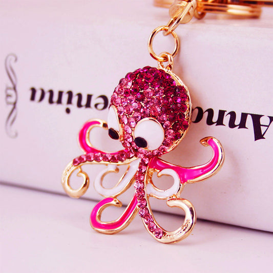 Kuxi Ornament Alloy Rhinestone Small Octopus Car Ring Octopus Marine Animal Metal Pendant Key Chain