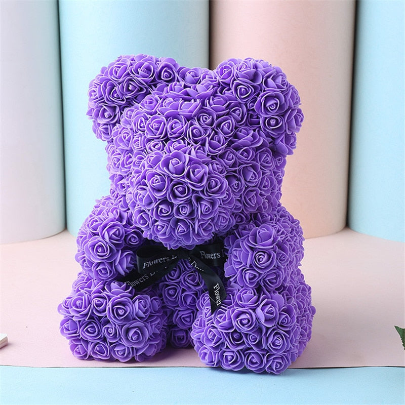 25cm Red Teddy Bear Rose Flower Artificial Christmas Gifts for Women Valentine's Day Gift Plush Bear